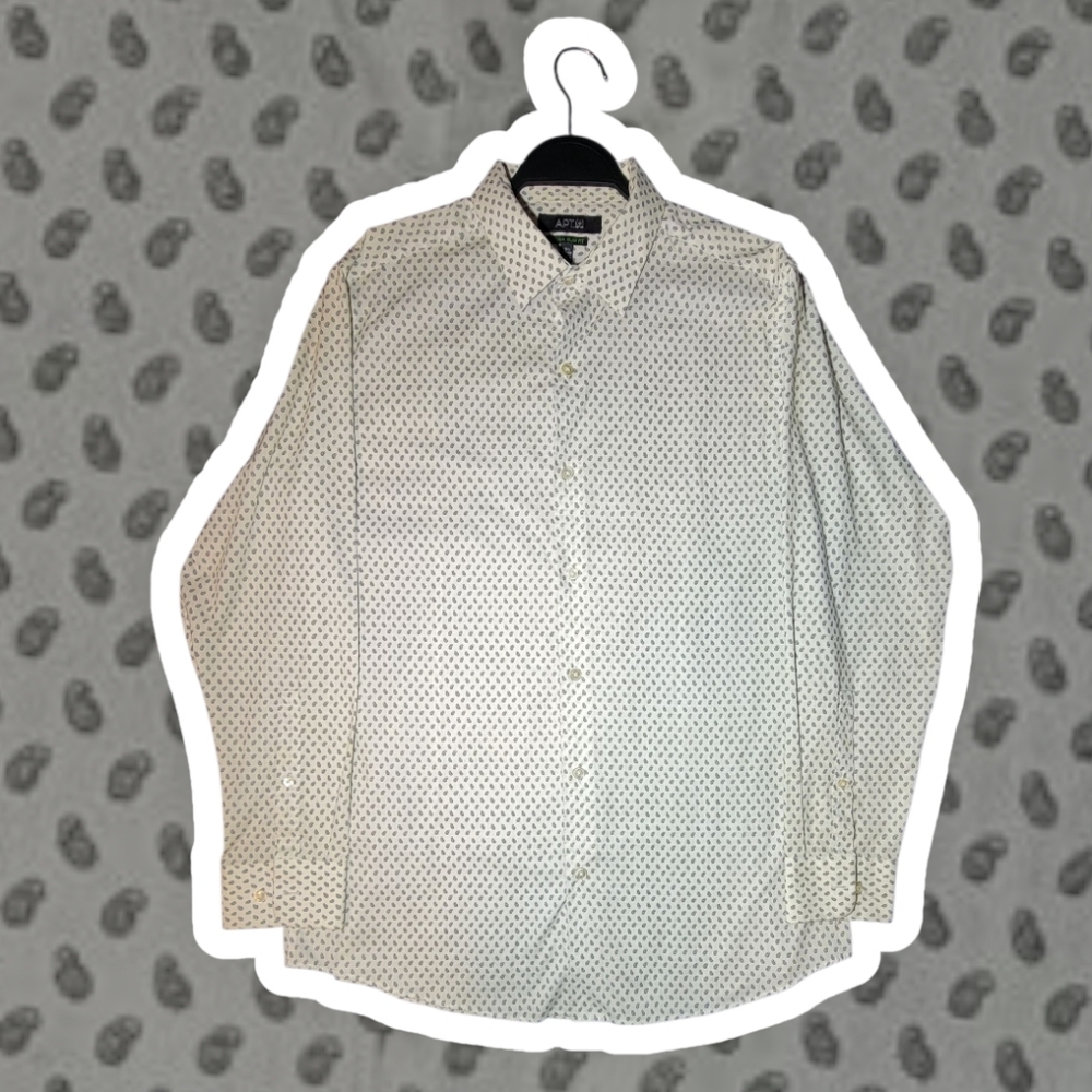 Apt. 9 White & Black Paisley Long Sleeve Button Up Dress Shirt